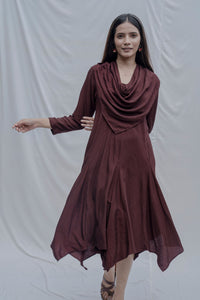 Thumbnail for Dream- Wine Draped Cowl dress-1