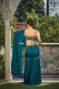 Thumbnail for Fia- Teal Green Embroidered Concept Saree Set-4