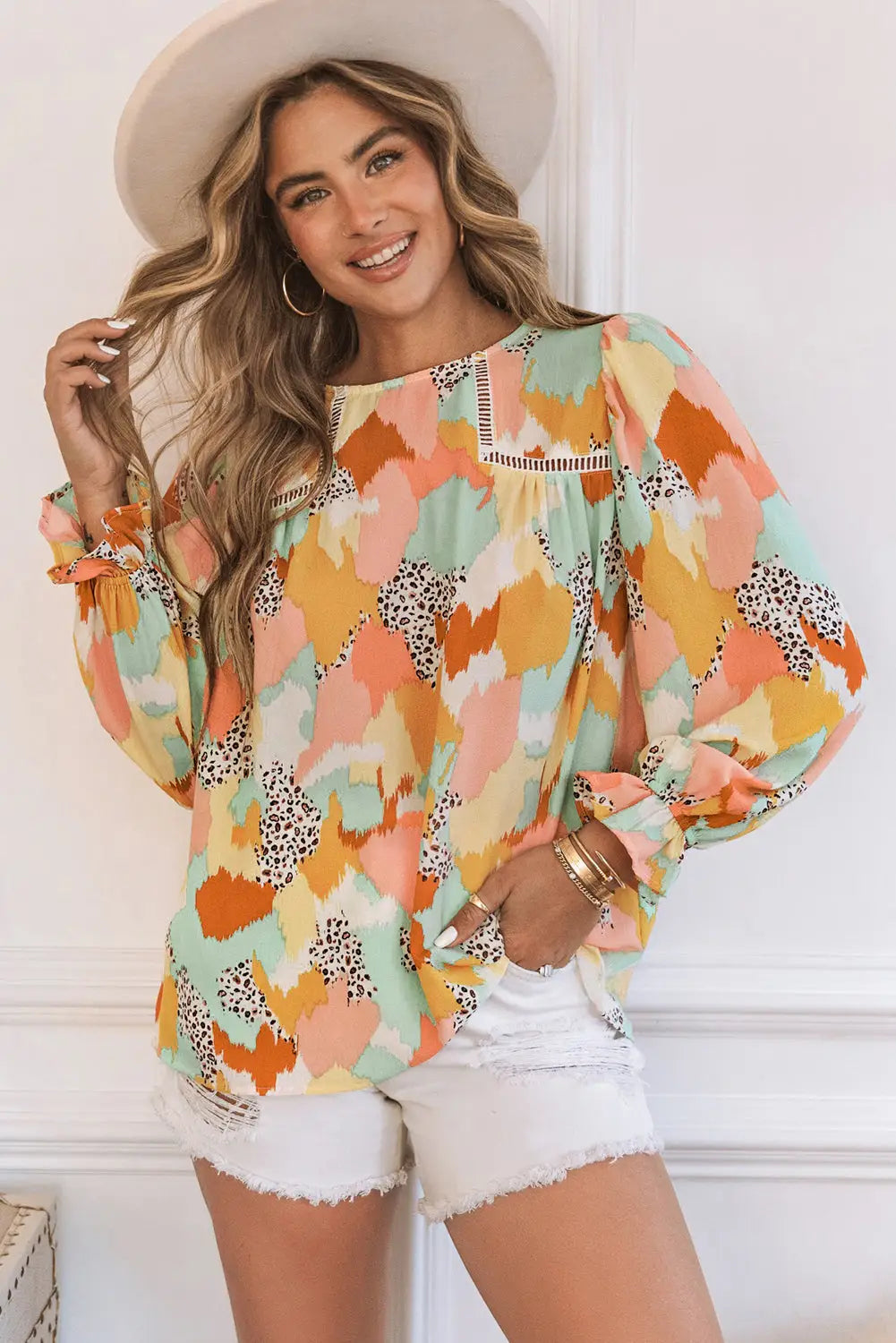 Abstract Printed Long Sleeve Blouse-10