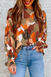 Thumbnail for Abstract Printed Long Sleeve Blouse-0