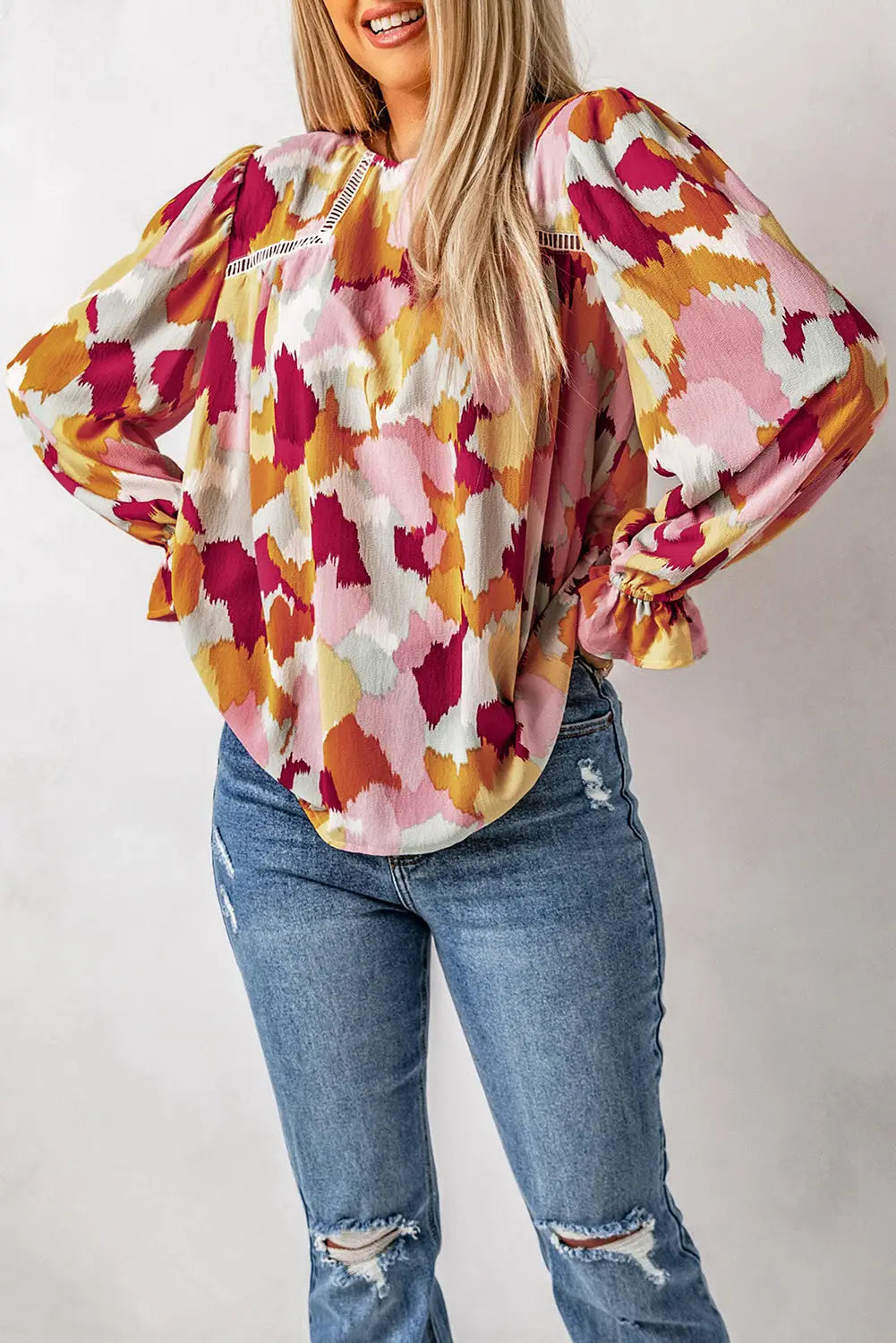 Abstract Printed Long Sleeve Blouse-29
