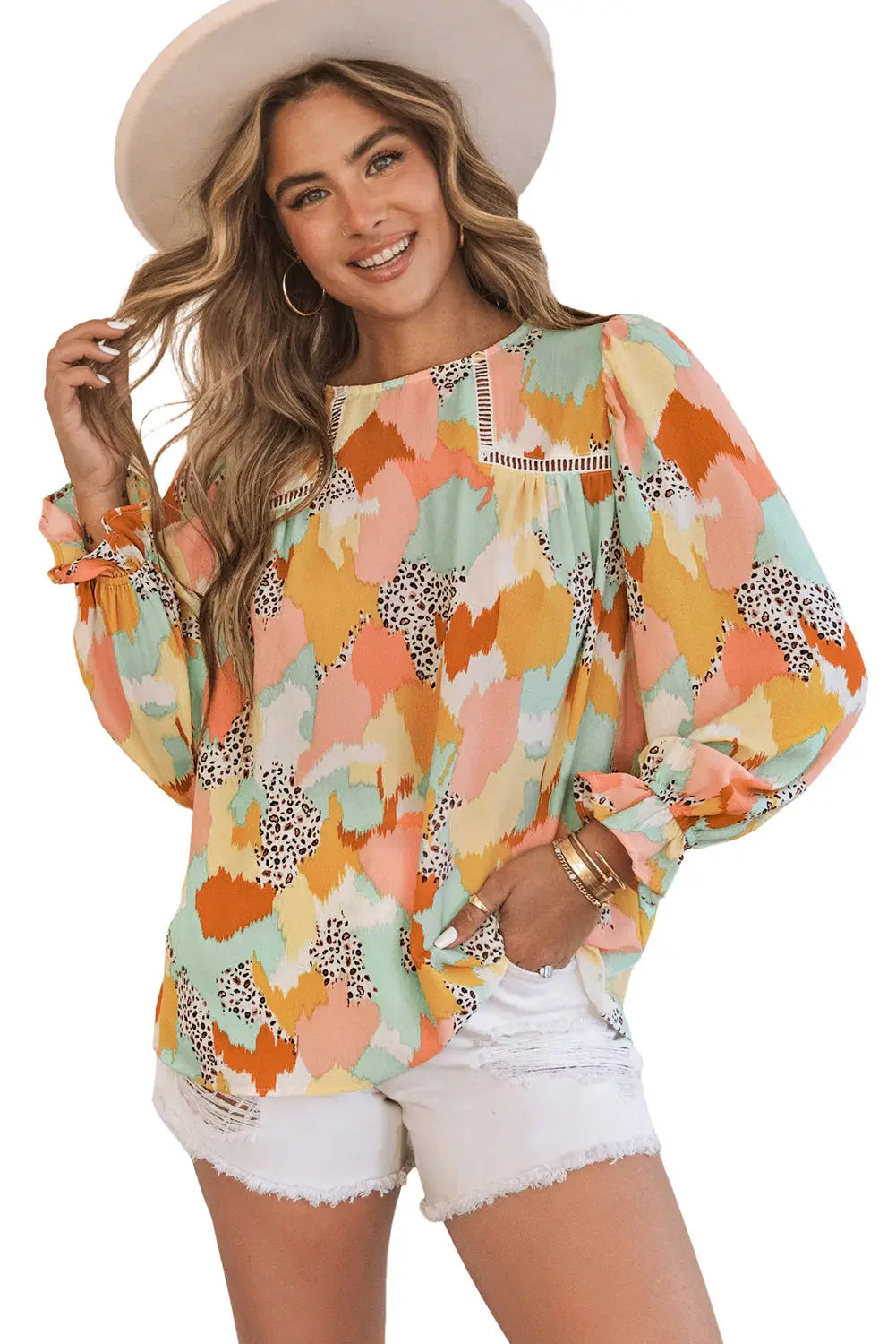 Abstract Printed Long Sleeve Blouse-25