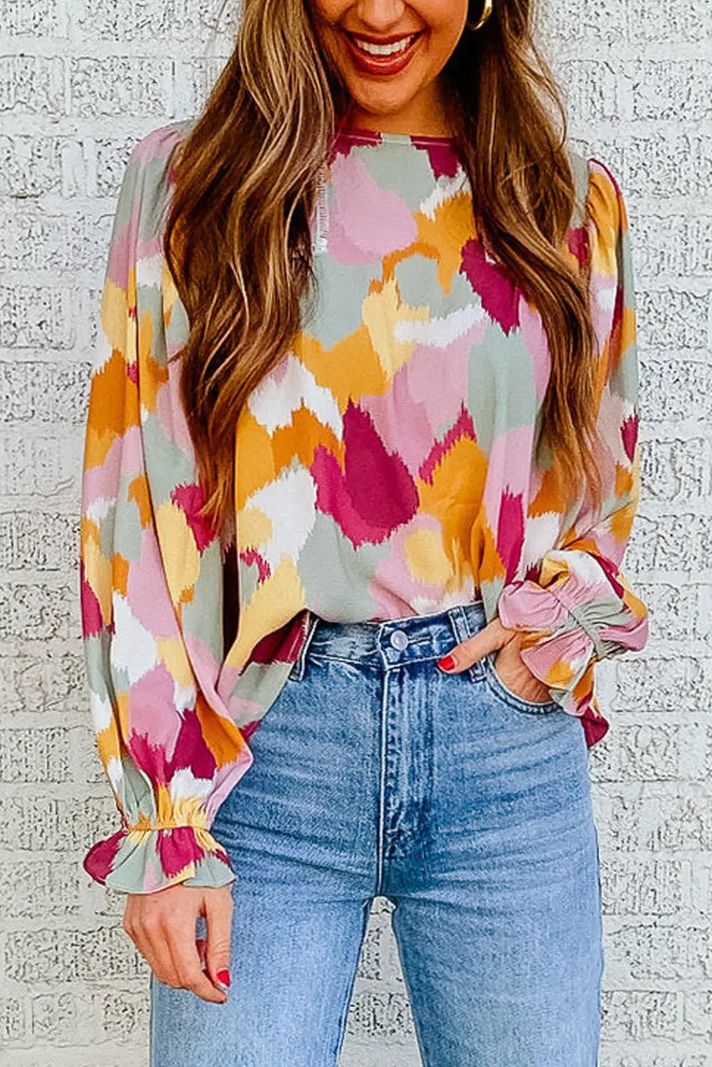 Abstract Printed Long Sleeve Blouse-30