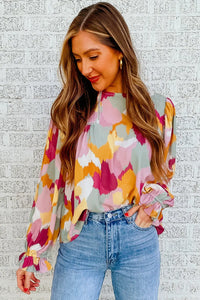 Thumbnail for Abstract Printed Long Sleeve Blouse-33