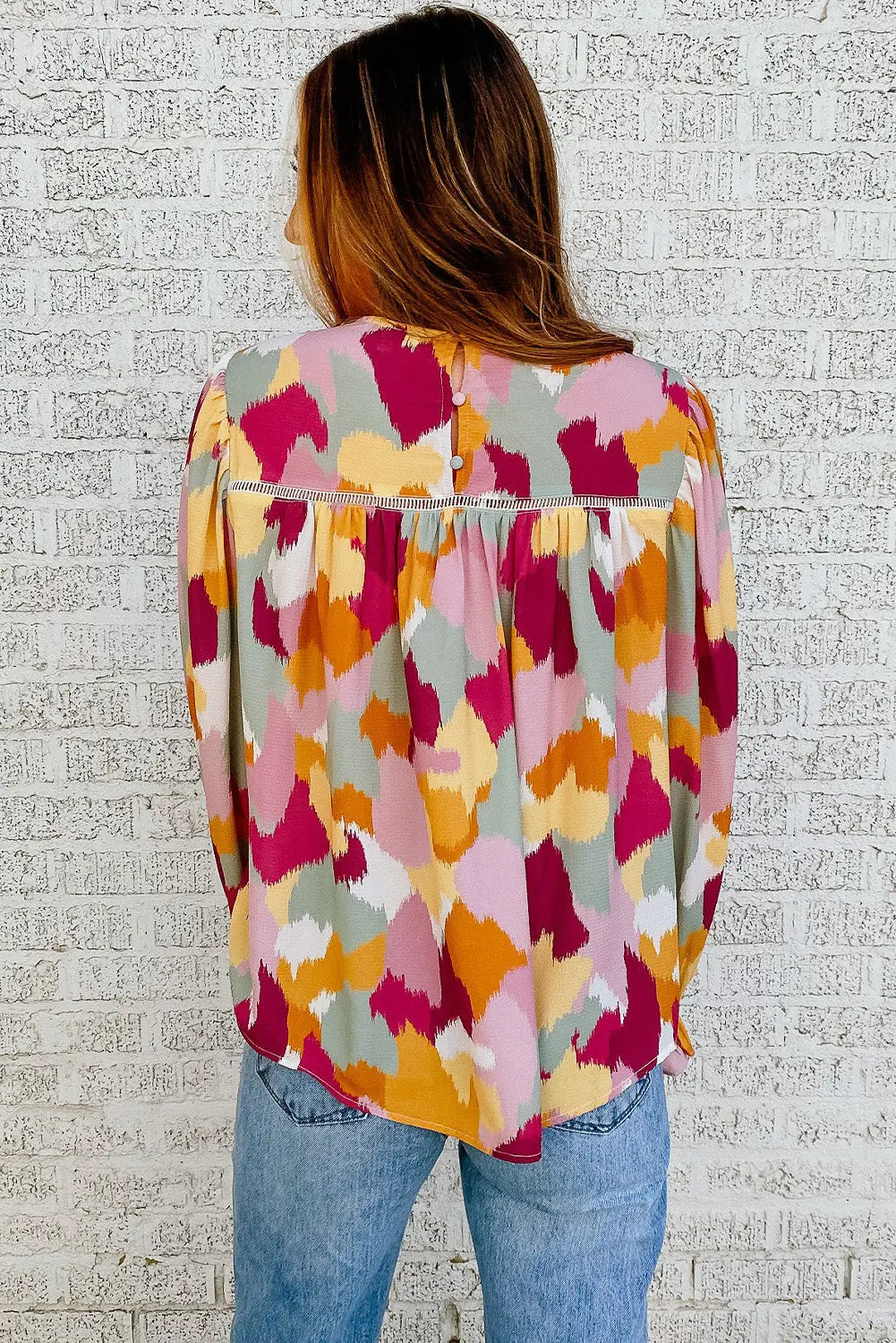 Abstract Printed Long Sleeve Blouse-31