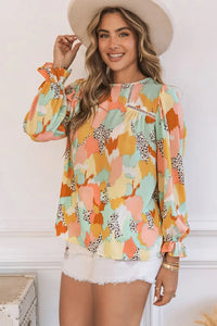 Thumbnail for Abstract Printed Long Sleeve Blouse-12