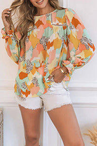 Thumbnail for Abstract Printed Long Sleeve Blouse-13