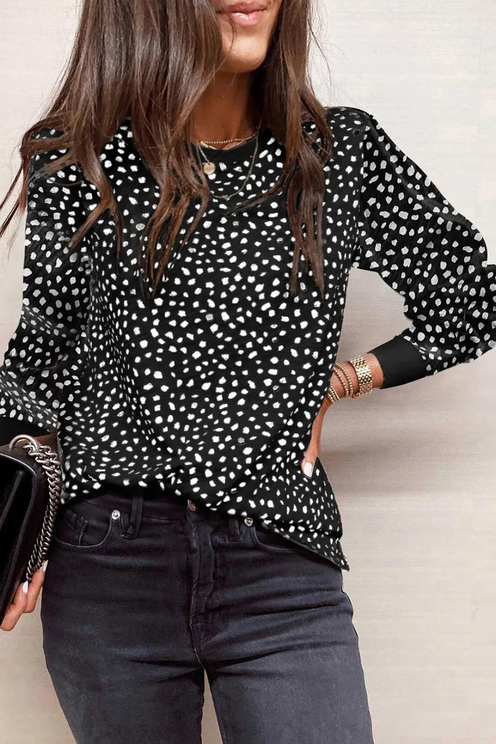 Animal Spotted Print Round Neck Long Sleeve Top-20