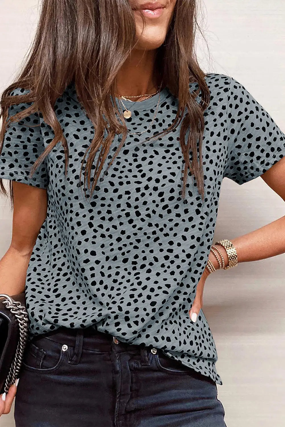 Animal Spotted Print Round Neck Long Sleeve Top-40