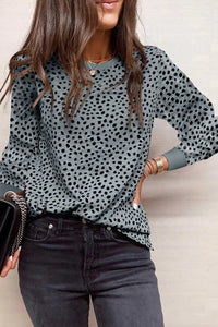Thumbnail for Animal Spotted Print Round Neck Long Sleeve Top-78