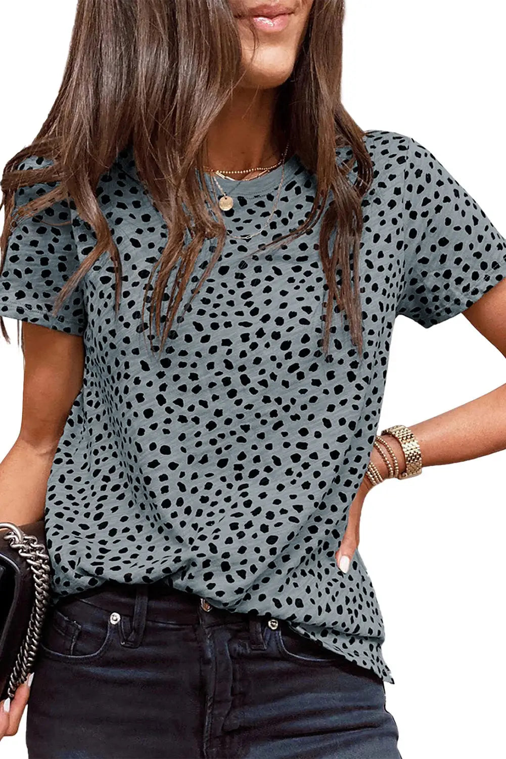Animal Spotted Print Round Neck Long Sleeve Top-43