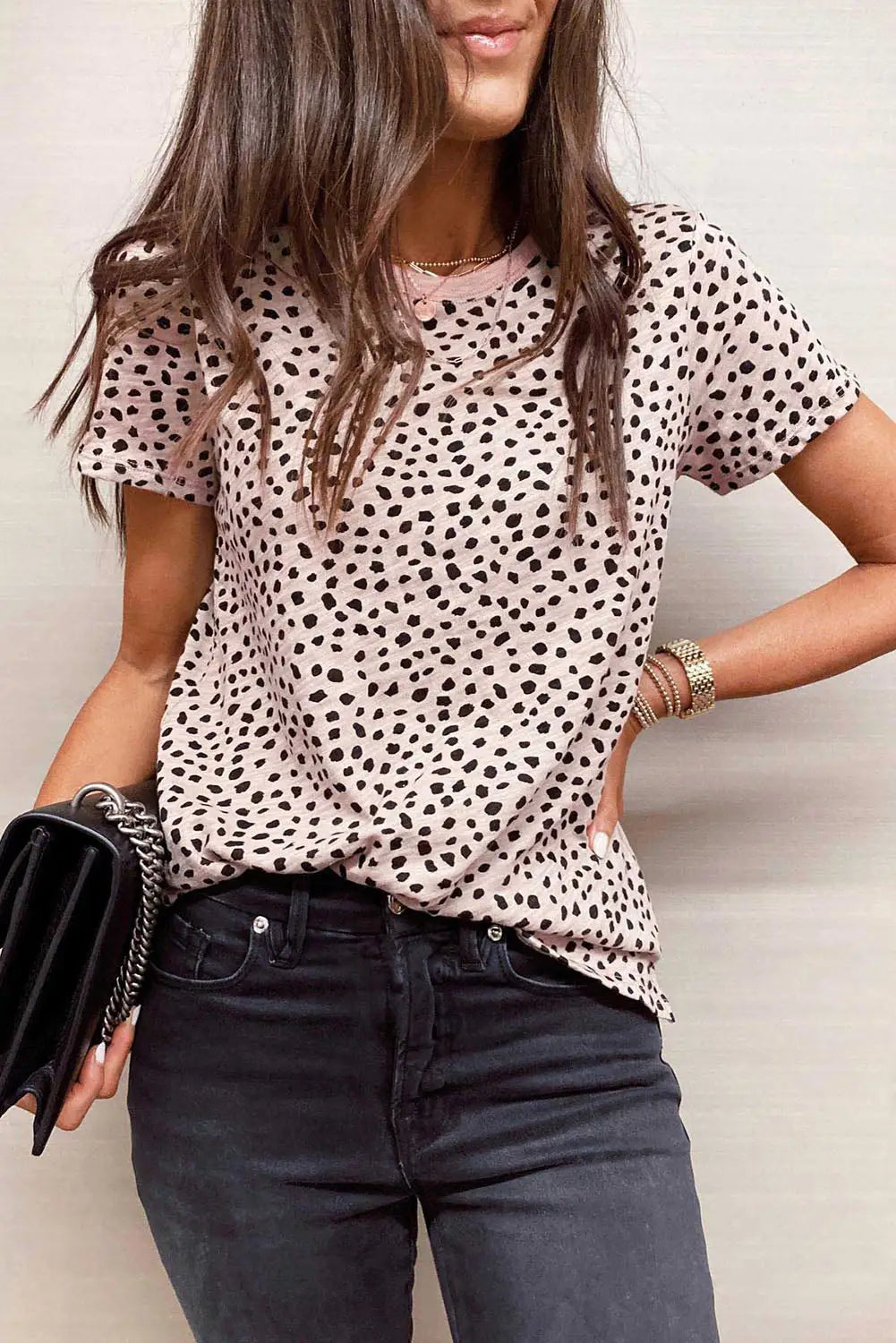 Animal Spotted Print Round Neck Long Sleeve Top-94