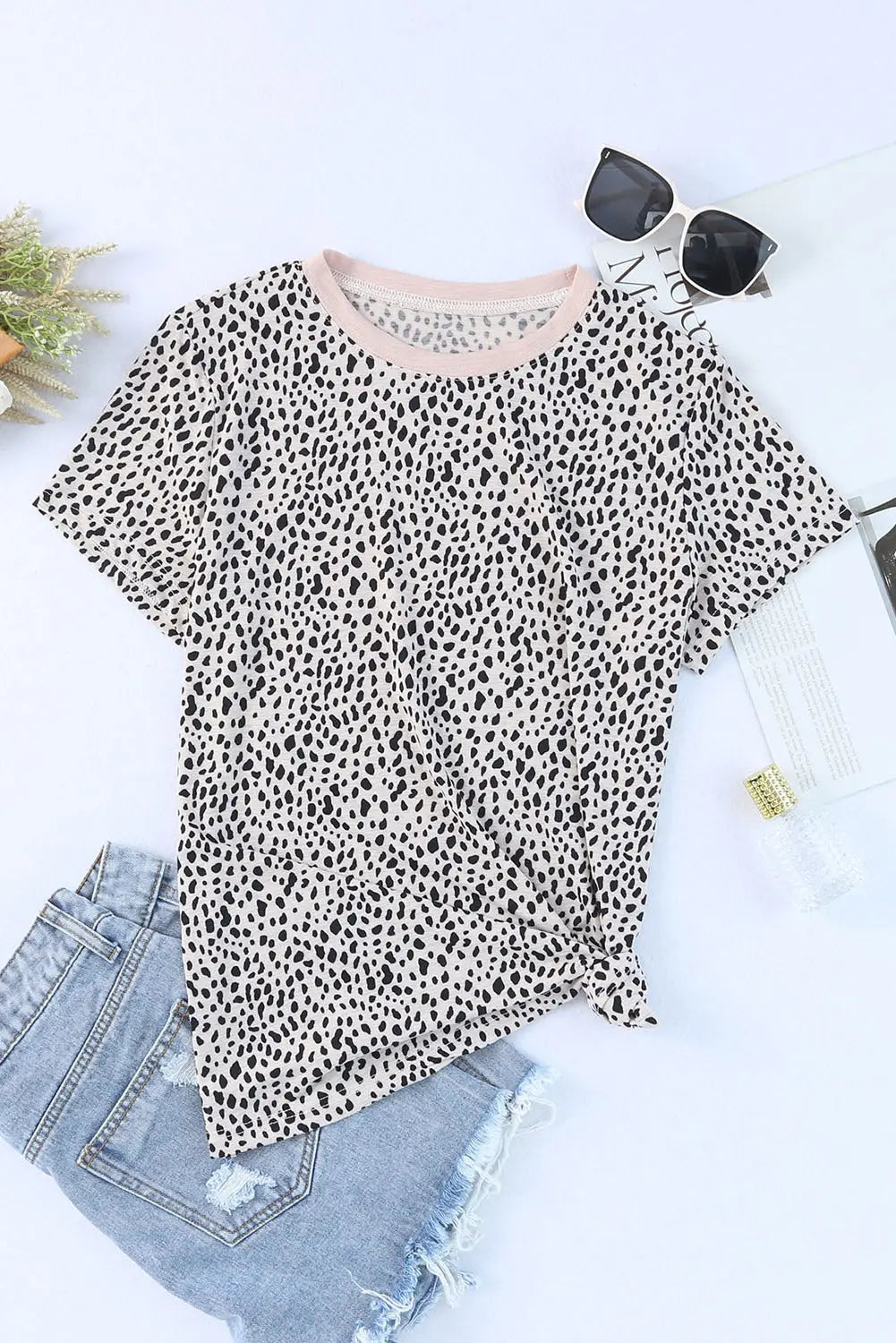 Animal Spotted Print Round Neck Long Sleeve Top-98