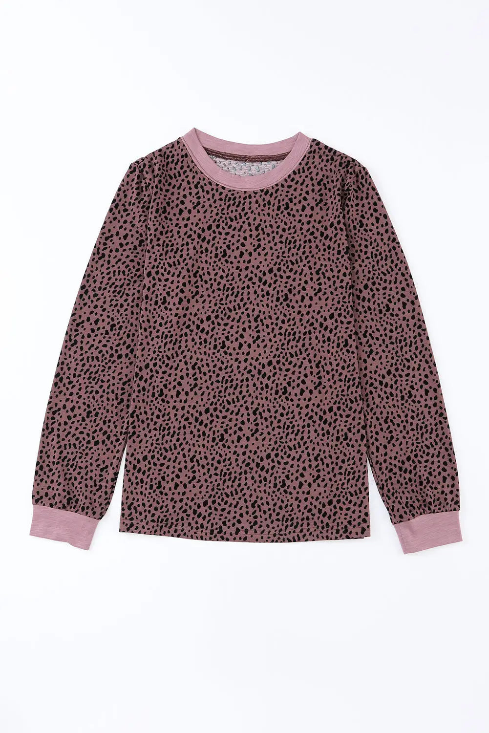 Animal Spotted Print Round Neck Long Sleeve Top-3