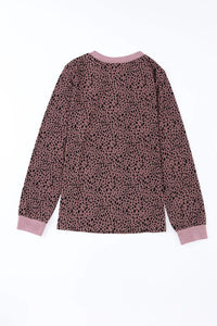 Thumbnail for Animal Spotted Print Round Neck Long Sleeve Top-4