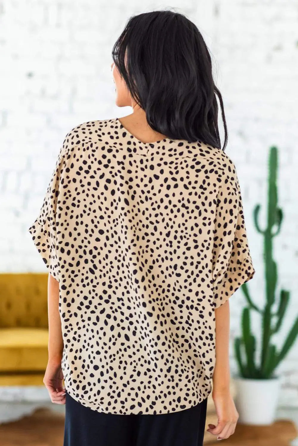 Apricot Animal Print V-neck Rolled Sleeve Tunic Top-28