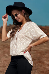 Thumbnail for Apricot Animal Print V-neck Rolled Sleeve Tunic Top-5