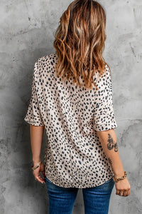 Thumbnail for Apricot Animal Print V-neck Rolled Sleeve Tunic Top-17