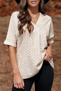 Thumbnail for Apricot Animal Print V-neck Rolled Sleeve Tunic Top-2