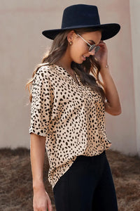 Thumbnail for Apricot Animal Print V-neck Rolled Sleeve Tunic Top-26