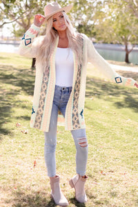 Thumbnail for Apricot  Aztec Print Open Front Cardigan-0