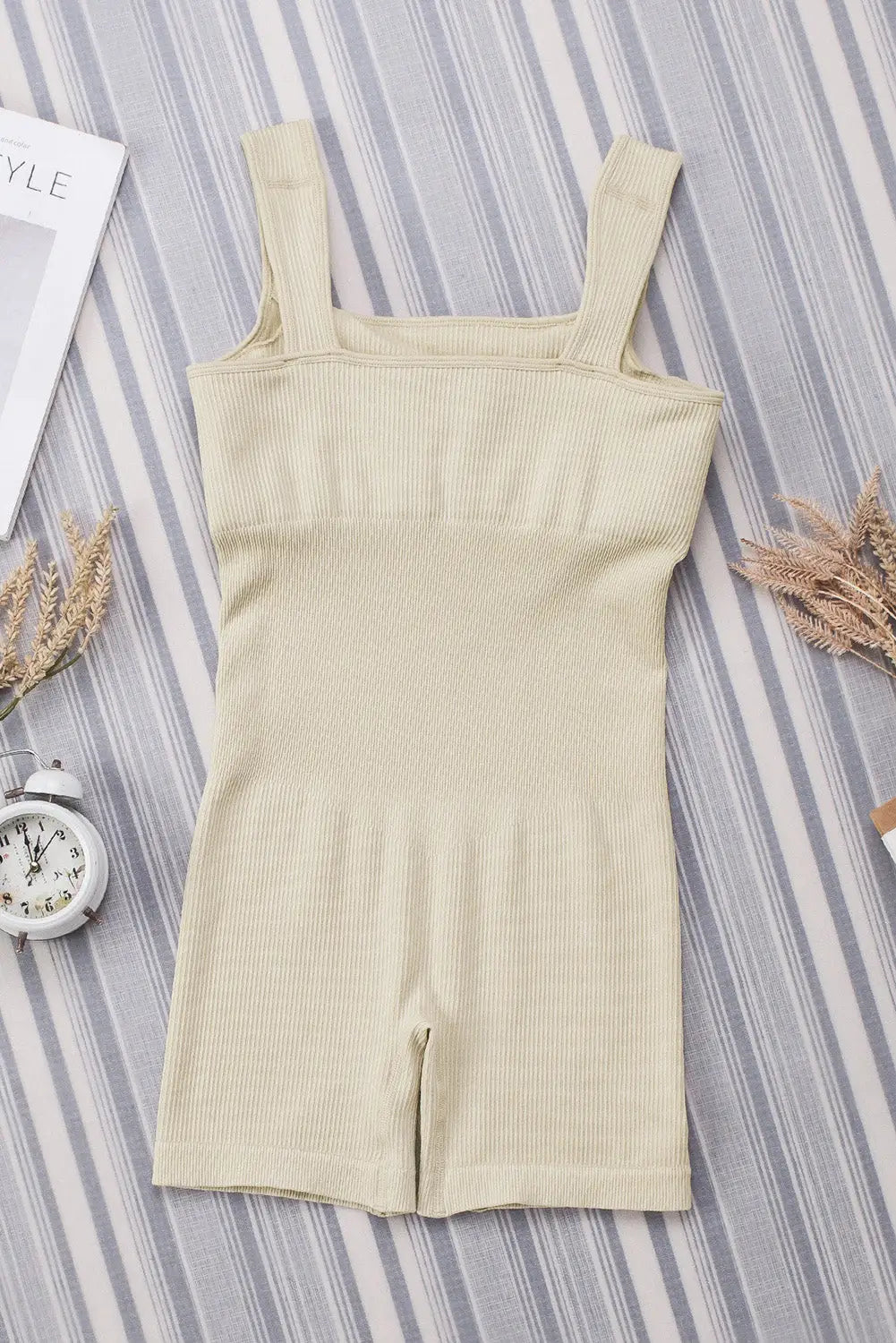 Apricot Ribbed Square Neck Padded Sports Romper-11