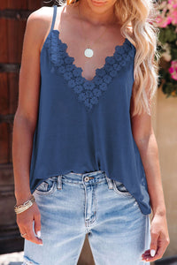 Thumbnail for Black Lace Splicing V Neck Cami Top-26