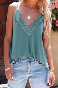 Thumbnail for Black Lace Splicing V Neck Cami Top-31