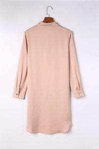 Thumbnail for Khaki Sequin Splicing Pocket Buttoned Shirt Dress-6