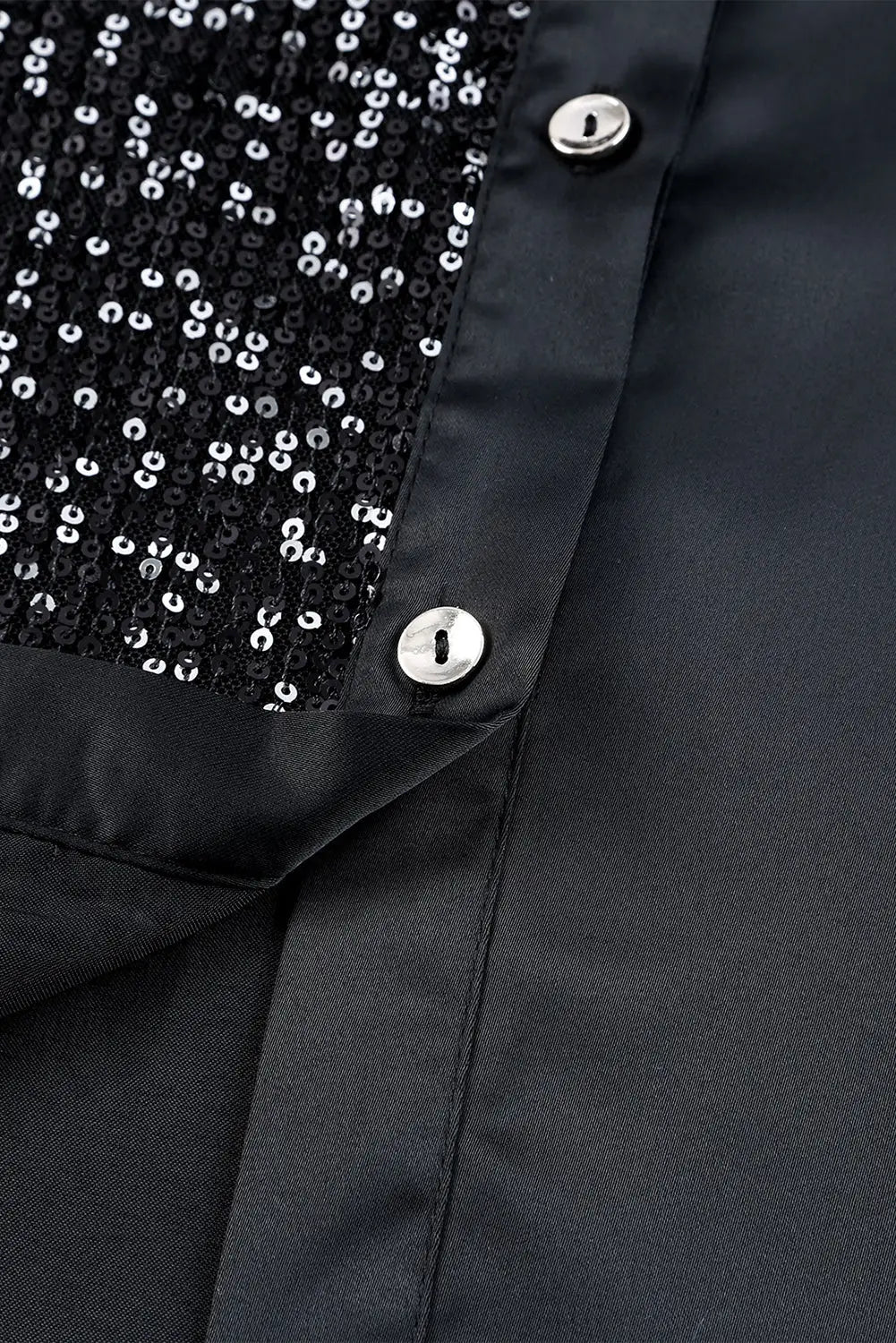 Khaki Sequin Splicing Pocket Buttoned Shirt Dress-27