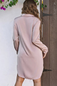 Thumbnail for Khaki Sequin Splicing Pocket Buttoned Shirt Dress-1