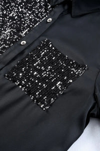 Thumbnail for Khaki Sequin Splicing Pocket Buttoned Shirt Dress-25