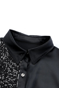 Thumbnail for Khaki Sequin Splicing Pocket Buttoned Shirt Dress-24