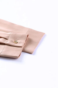 Thumbnail for Khaki Sequin Splicing Pocket Buttoned Shirt Dress-9