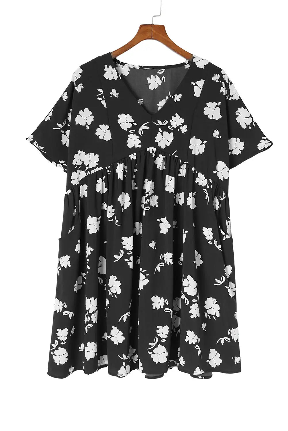 Khaki V Neck Floral Babydoll Dress with Pockets-22