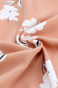 Thumbnail for Khaki V Neck Floral Babydoll Dress with Pockets-13