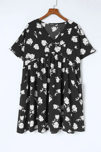 Thumbnail for Khaki V Neck Floral Babydoll Dress with Pockets-18
