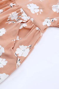 Thumbnail for Khaki V Neck Floral Babydoll Dress with Pockets-11