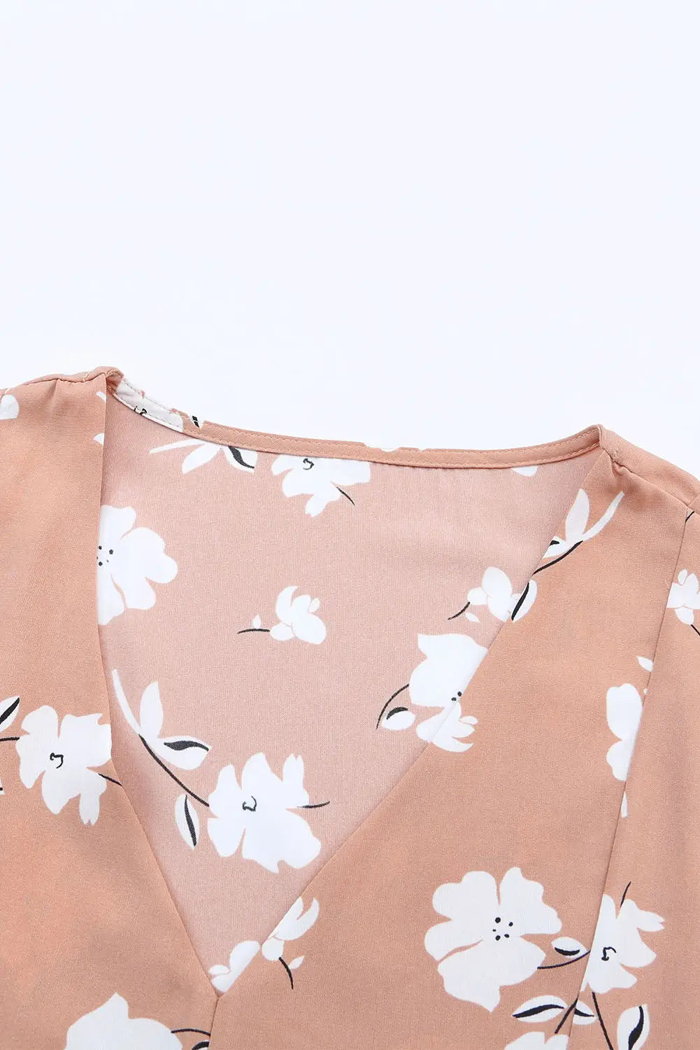 Khaki V Neck Floral Babydoll Dress with Pockets-9