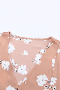 Thumbnail for Khaki V Neck Floral Babydoll Dress with Pockets-9