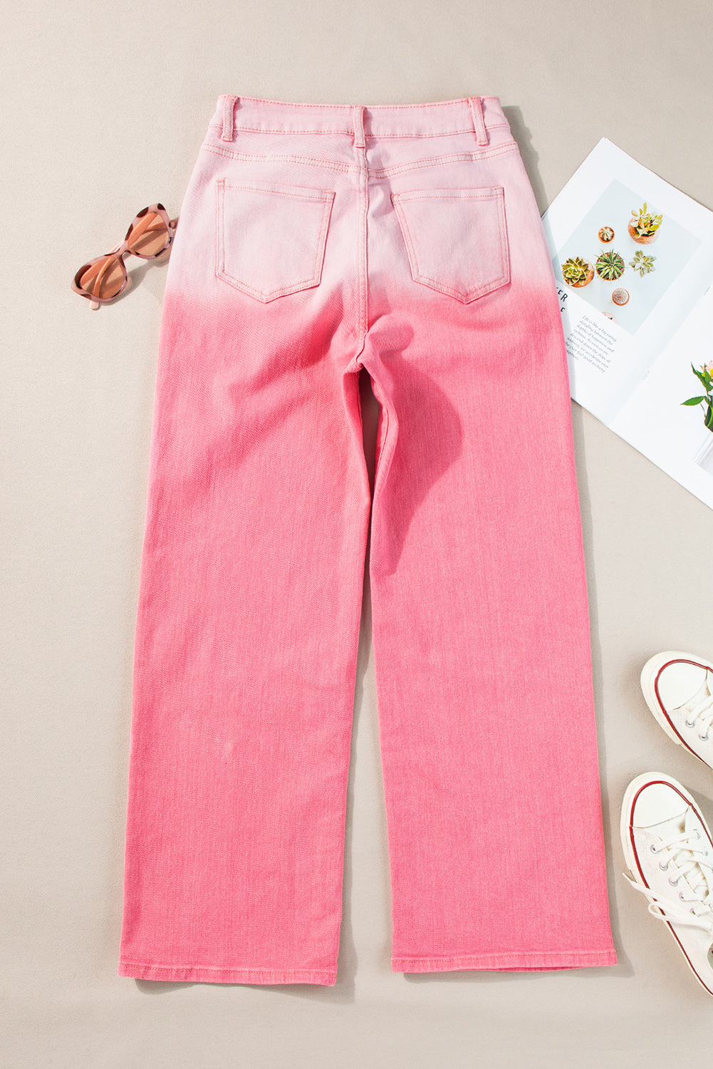 Pink Rhinestone Gradient Denim Pants-5