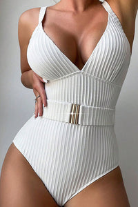 Thumbnail for White Ribbed One Piece Swimsuit-0