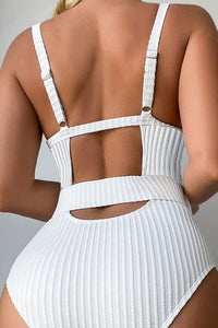 Thumbnail for White Ribbed One Piece Swimsuit-1