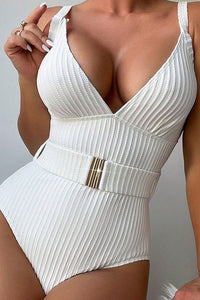 Thumbnail for White Ribbed One Piece Swimsuit-2