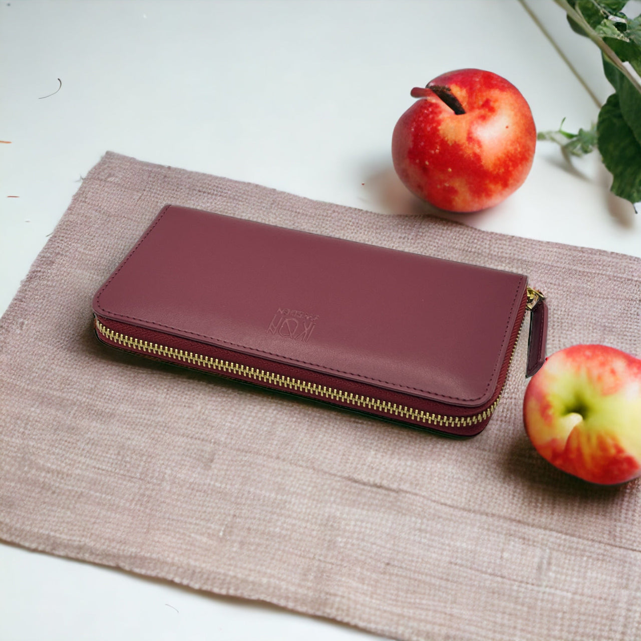 Kivik | Apple Leather Long Zip Wallet - Wine Red-1