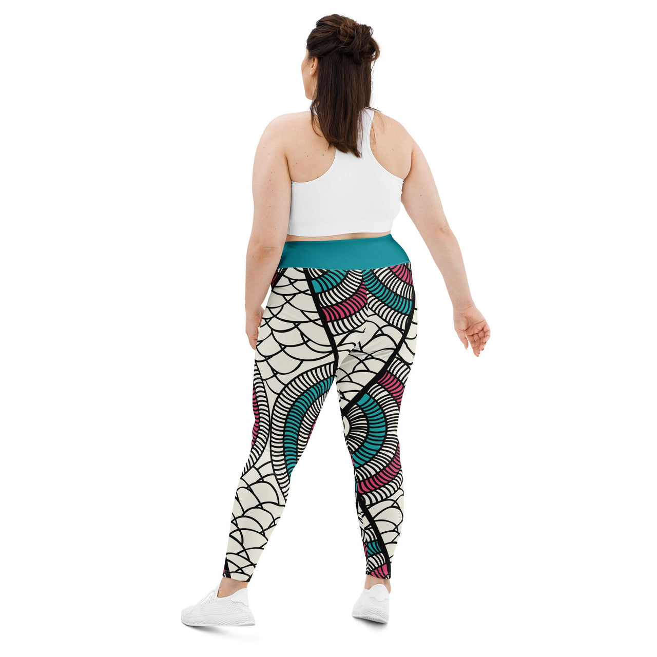 African Print White and Pink Print Plus Size Leggings-5