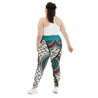 Thumbnail for African Print White and Pink Print Plus Size Leggings-5