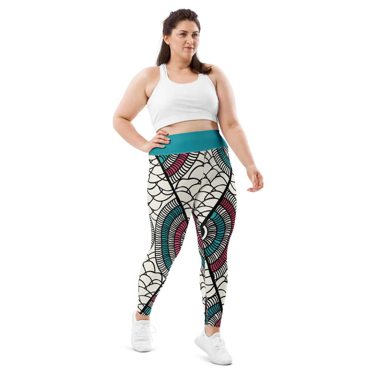 African Print White and Pink Print Plus Size Leggings-1