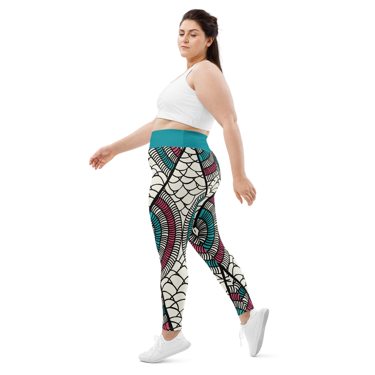 African Print White and Pink Print Plus Size Leggings-2