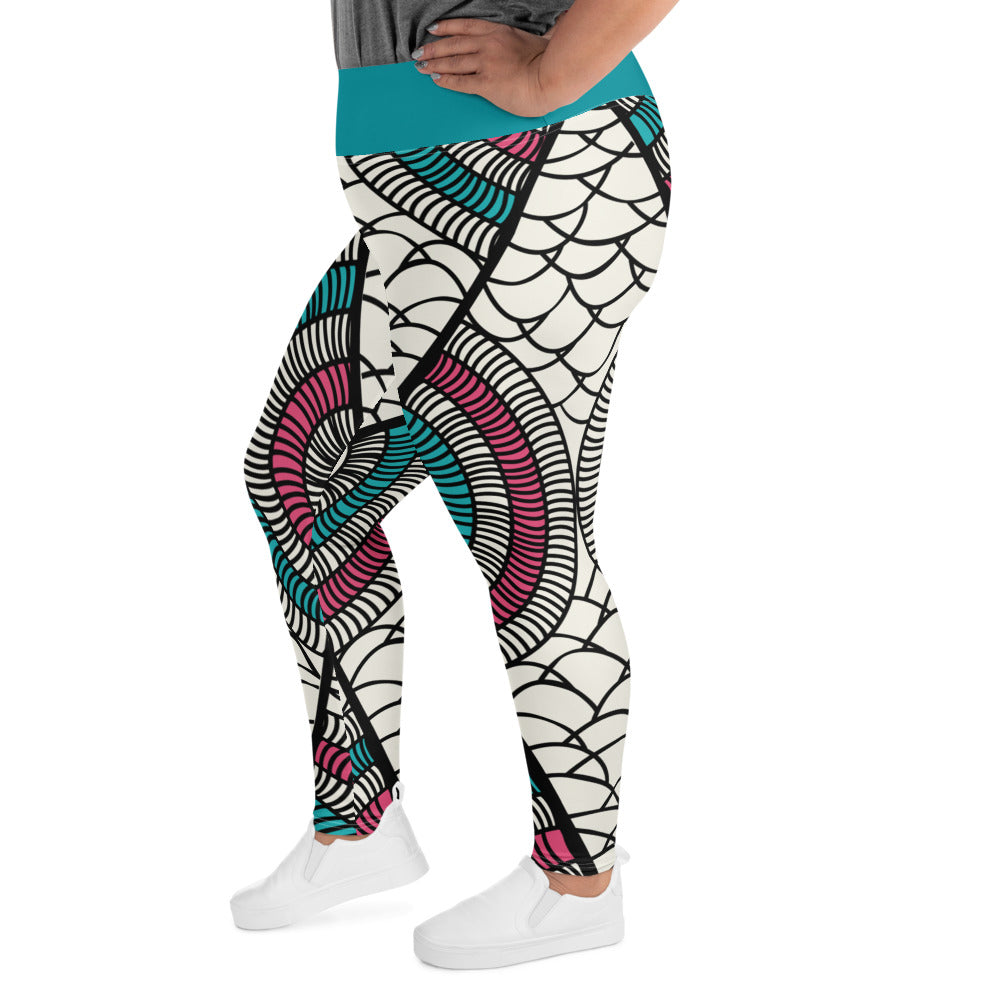 African Print White and Pink Print Plus Size Leggings-3